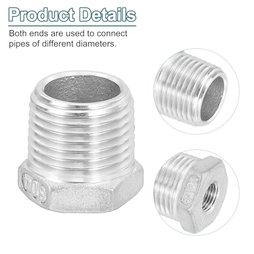 Image of uxcell 3Pcs 1 /2 inch Male to 1 /8 inch Female NPT 304 Stainless Steel Reducer Hex Bushing, Reducing Cast Pipe Adapter Fitting for industrial, oil /gas, water, HVAC, and plumbing systems