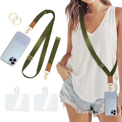 Image of Piefly Cell Phone Lanyard Crossbody Wrist Strap Adjustable for Women Green | Travel Daily Cruise, Around the Neck, Hands-free, Universal, Fit Keys ID badge, Accessories, Compatible with Most Smartphones