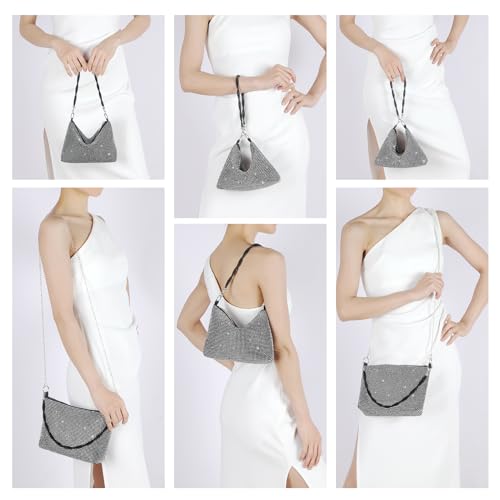 Image of Rhinestone Clutch Purse for Women, Sparkly Hobo Bag Glitter Shoulder Bag Shiny Money Handbag for Date Party Prom