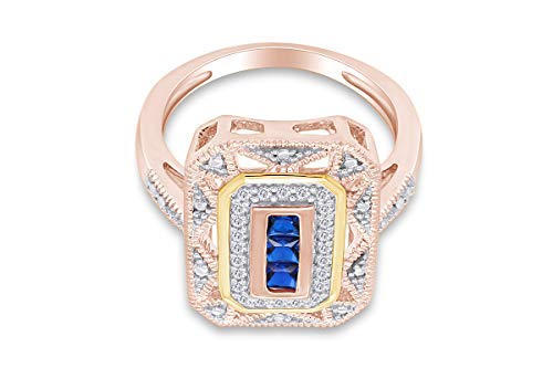 AFFY Princess Cut Simulated Blue Sapphire And White Cubic Zirconia In 14k Gold Plated 925 Sterling Silver Two-Tone Art-Deco Style Ring For Women2