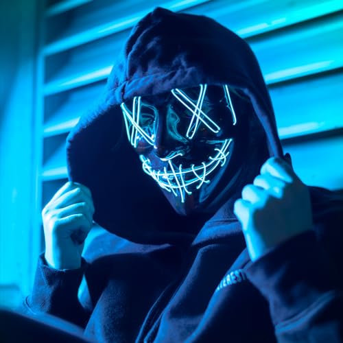 TUOTSEP Máscara de Halloween, Máscara de Purga LED que Brilla en la Oscuridad, Máscara de Terror con 3 Modos de Iluminación para Halloween, Carnaval y Mardi Gras, Disfraz de Fiesta Cosplay