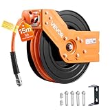 VEVOR Enrouleur Tuyau Air Comprimé 15 m x 9,5 mm Dévidoir Tuyaux Compresseur Air Pression Max 20,7 bar Enrouleur Automatique Tuyaux Hybrides avec Tuyau Arrivé 1,52 m, Fixation Mur Plafond, Bras Simple