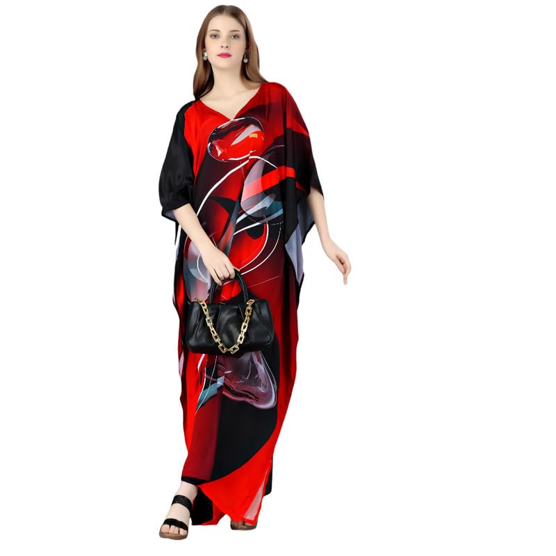 Women's Ethnic Wear Elegant Multicolor Silk Maxi Dress – Silk Sutra Women's V-Neck, 3/4 Sleeves Nightgown (STC-SILK-KAFTAN-151-image-26