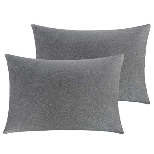 Image of NTBAY Zipped Velvet Toddler Pillowcases, 2 Pack Cozy Luxury Flannel Plush Travel Pillow Cases, 13x18 Inches, Smoke Grey