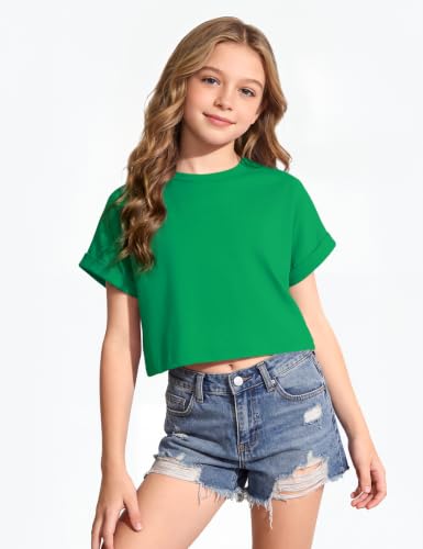 Image of Girls Crop Tops Short Sleeve T-Shirts for Girl Crew-Neck Basic Tee