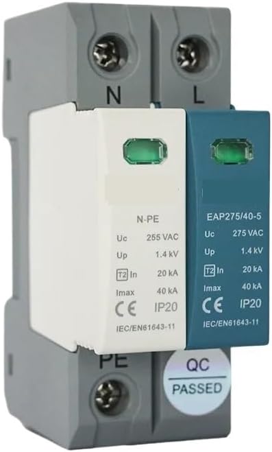 1+NPE Surge Protector 20KA-40KA, AC 220V 230V AC 275V House Surge Protector, Protector Arrester Din Rail Installation(2Pole)