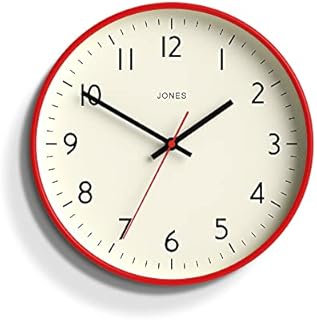 Jones Clocks® Studio Round Wall Clock - Round Clock - Modern Clock - Designer Clock - Kitchen Clock - Living Room Clock - Office Clock - Easy to Read Dial - Contemporary Design - 30cm Red