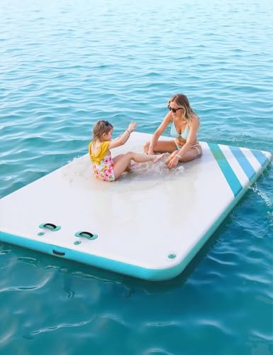 Inflatable Floating Dock Air Dock Platform Floating Island Raft with Rope Ladder Non-Slip Surface...