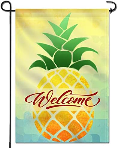 ANLEY Double Sided Garden Flag - Cartoon Pineapple Welcome Decorative Spring Summer Garden Flags - Weather Resistant & Double Stitched - 18 x 12.5 Inch