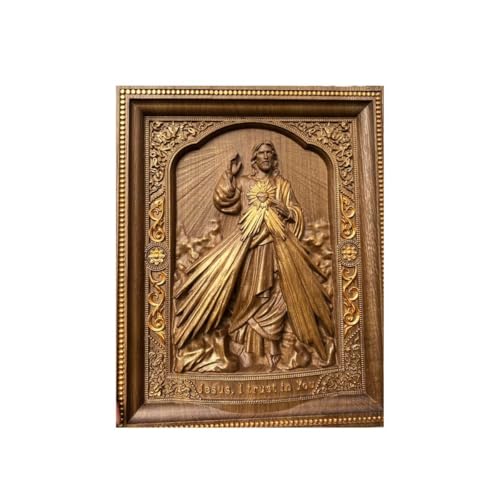 Divine Mercy Wood Carved Icon- Christian Wall Art & Inspirational Wall Decor - Handmade Jesus art - Unique Catholic Gift - Custom Sizes & Free Personal Engraving