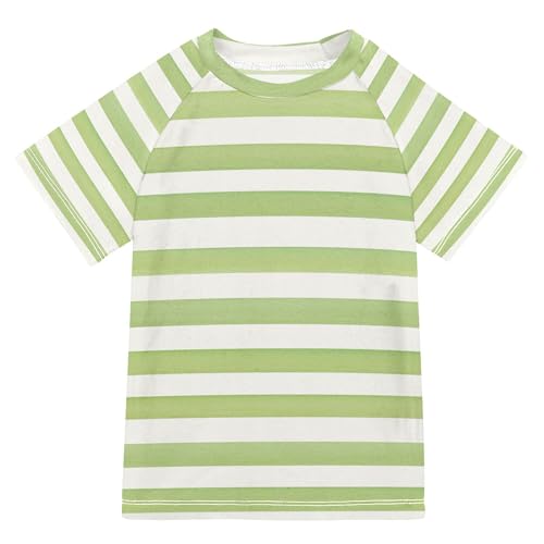 Green and White Simple Stripe Girls Bathing Suit Sun Protection Activees Swimwear Beach Tops 3T