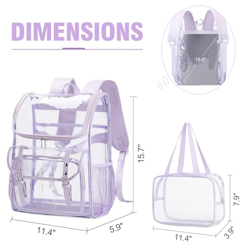 Image of DIGOBAY Clear Backpack with Lunch Bag, Leather Clear Bookbag Heavy Duty | Thick PVC Clear Backpack for Girls Women See Through Transparent Backpacks for Stadium Events College Travel Work, Purple1
