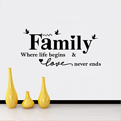 Große Familien-Wandaufkleber, Wandkunst, Dekoration, Motiv: Familie, wo das Leben beginnt und Liebe nie endet, entfernbarer Vinyl-Aufkleber für Wohnzimmer, Schlafzimmer, Küche Cover