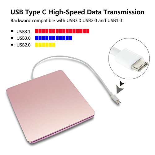Image of Type-C Super External Drive,USB Portable External DVD /CD Drive Burner /Reader /Rewriter for The Laptops and Desktops and All-in-one Computers with USB-C Ports (Pink)
