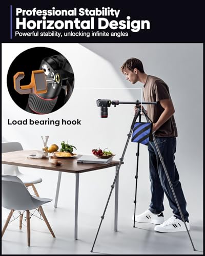 Image of 68 inch Horizontal Overhead Tripod for Camera, Aluminum Camera Tripod with Ball Head for Macro & Overhead Shooting, Detachable Monopod, 1 /4 inch Arca QR Plate, 33lb Load Capacity
