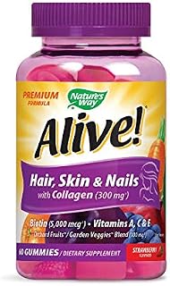 Alive! Premium Hair, Skin and Nails Multivitamin with Biotin and Collagen, 60 Count