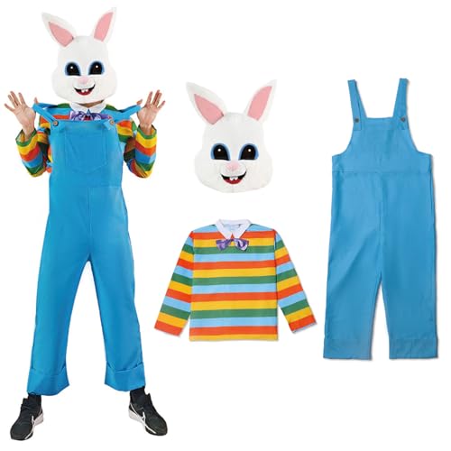 EraSpooky Costume de lapin de Pâques pour adultes Tenue amusante de lapin avec masque en peluche Lapin Fêtes de Pâques Cosplay et Halloween
