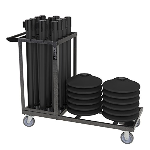 US Weight Statesman Stanchion Cart Kit with 12 Premium Black Steel Stanchions and Cart