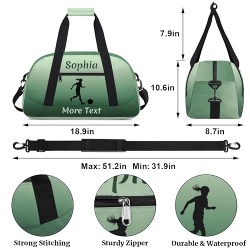 Personalized Kids Gym Bag for Girls Custom Name Sports Duffel Bag Weekender Overnight Travel Bags Green Soccer Gifts2