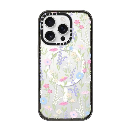 Coque iPhone 16 Pro antichoc mince CASETiFY rose floral noir transparent MagSafe