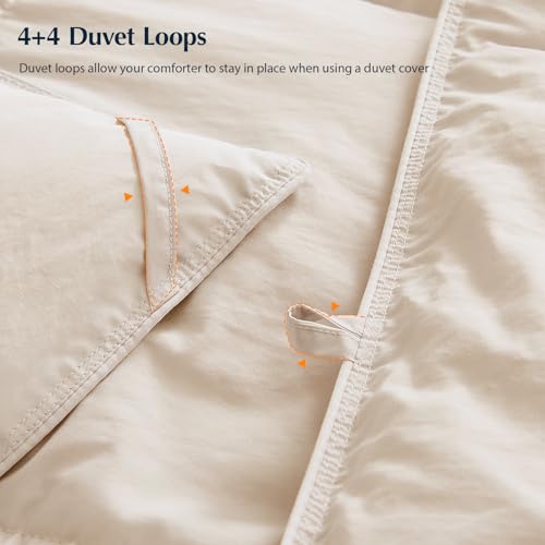 Image of Pacific Coast Lightweight Goose Feather Down Fiber Comforters Queen Size, Summer Duvet Insert, Ultra Soft, Breathable, Hotel Luxury Bedding Comforter with 8 Tabs, Beige, 90 x 90 inches