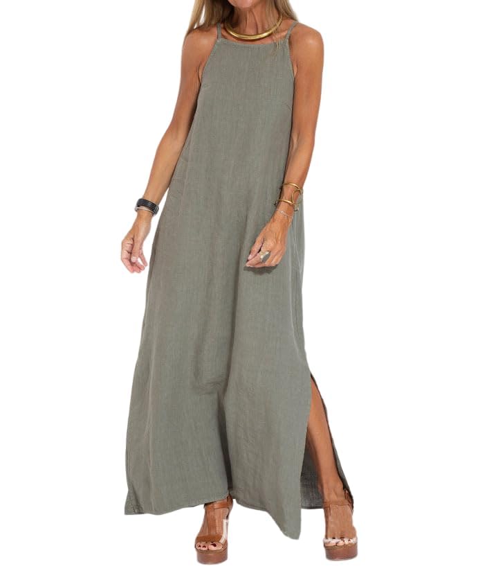 Geleglaer Linen Dresses for Womens Sleeveless Linen Dress Casual Cotton Tank Maxi Dress 2024 Summer Dress