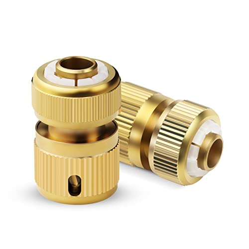 Mdlufee 2pc Brass Hose Connector Hose End Quick Connect Fitting 1/2" Hose Pipe Quick Connector for Gardening