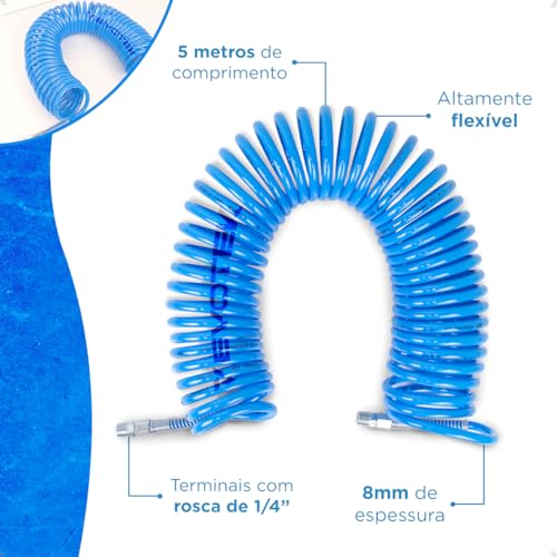 Kit Mangueira Espiral 8mm 5m Flexível Engate Rápido Pulverizador