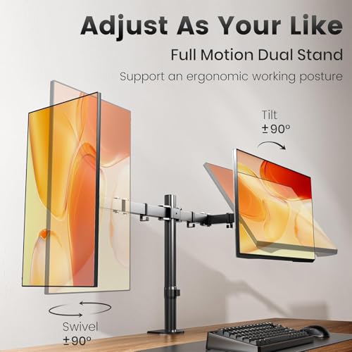 Image of HEYMIX LIFE Dual Monitor Arm - Screen Mount Monitor Arm for Computer Monitors, Dual Monitor Stand for 2 Screen 13-27 inch Computer Screens, VESA 75mm /100mm Monitor Holder for Gaming&Office