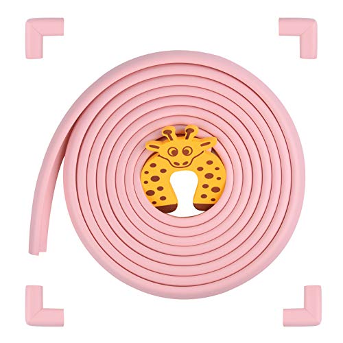 Baby Proofing Edge and Corner Guards, Safety Furniture Bumper with 3M Double-Sided Tape, [16.40ft Edge + 4 Pre-Taped Corners] Baby Corner Protector for Fireplace, Table, Stair, Cabinet (Pink)