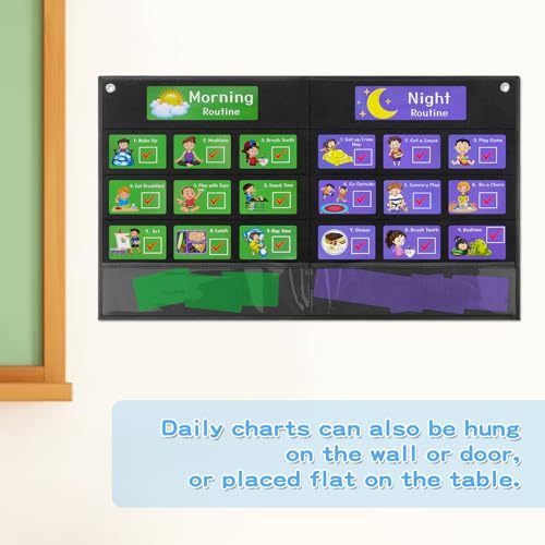 Visual Calendar, Autism Learning Materials Felt Visual Schedule Calendar Chart Toddler Visual Behavior Tools with 20 Daily Task Cards 6 Blank Cards 2 Wipe a Pen Daily Routine Chart for Home - Image 8