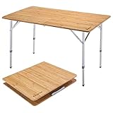KingCamp Bamboo Folding Table, Camping Outdoor Portable Camp Table with Adjustable Height legs &...