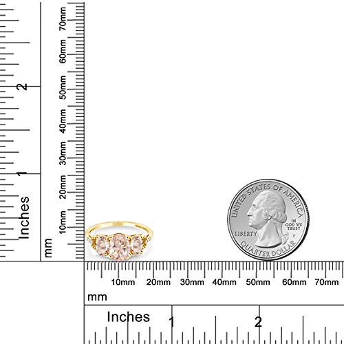 Gem Stone King 2.04 Cttw 10K Yellow Gold Peach Morganite and Accent Diamond 3-Stone Engagement Ring | 3 Stone Wedding Anniversary Promise Gold Ring For Women | Available In Size 5, 6, 7, 8, 93