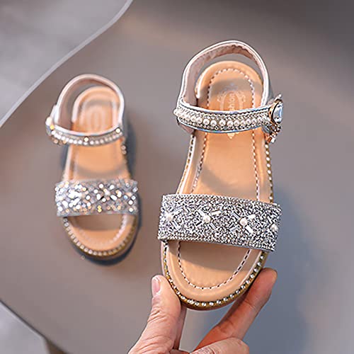 EnJoCho Girls Sandals Open Toe Rhinestone Princess Dress Flat Shoes Summer Sandals for Toddler Girls Sandals 1-11Years2