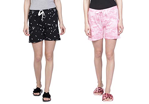Image of Club A9 Women's Regular Fit Cotton Printed Shorts (Multicolor,XL) (Pack of 2) (WSCOM2 224 XL)