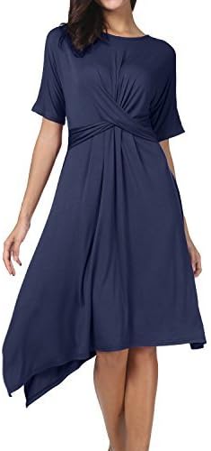 levaca Womens Summer Short Sleeve Pleated Cross Swing Causal Midi Dress