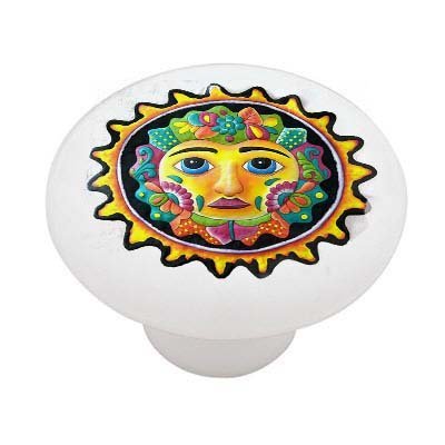 Gotham Decor Mexican Talavera Black Sun Design Ceramic Drawer Knob