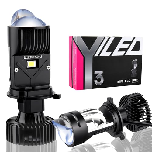 YUFANYA Y3-H4 Headlight Blub with Projector Lens Canbus Hi/Lo Beam,120W 30,000LM Extremely Bright 6000K White with Clear Cut Off Line,H4/9003/ HB2 Mini Hyperboloid Matrix Projector Lens Retrofit Kit