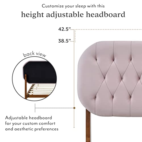 Dg Casa Lily Queen Tufted Upholstered Bed Frame - Polyester Padded Headboard With Walnut-Finished Base | Wooden Slat Support Included | No Box Spring Required | Upholstered Bed Frame Queen Size Blush #TOP3