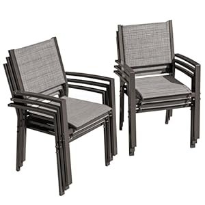 Flamaker Patio Chairs Textilene Outdoor Chairs Set of 6 Stackable Dining Chair for Backyard, Deck, Poolside (Grey)
