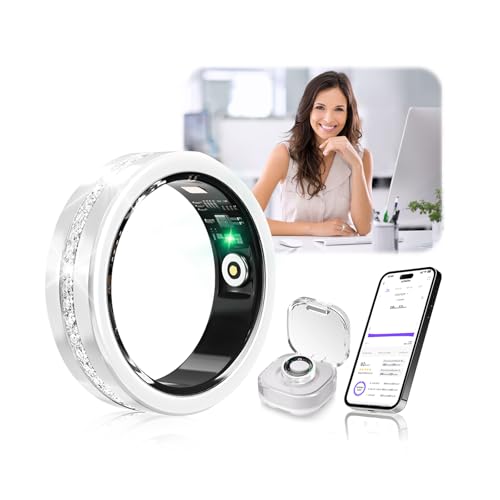 IUHFSIFS Upgrade Diamant Smart Ring und Kabelloses Ladeetui【Branchennummer 1 – 0 Messfehler】 2025 Fitness Tracker zur Schlafüberwachung, Tragbarer SpO2-Smartring für Android und iOS, Silver 9#