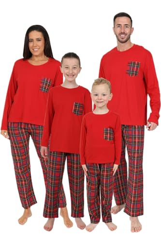 ThePyjamaFactory Mens Family Matching Red Tartan Long Cotton Christmas Pyjamas Xmas PJs (Medium)