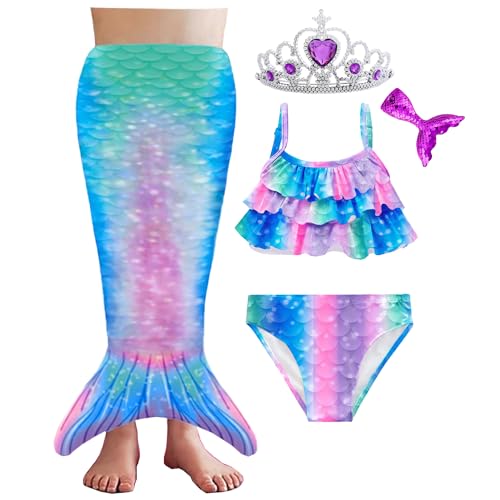 Image of Girls Bathing Suit 3PCS Cute Ruffle Tankini Swimsuits with Skirt Kids Beach Swimwear 3-12Y