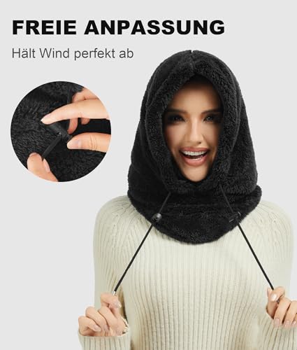 Bobelle Wear Plüsch Sturmhaube Mütze Damen Winter, Warme Balaclava Fleece Thermo Skimaske Gesichtshaube Herren für Outdoor Skifahren Radfahren (Schwarz)