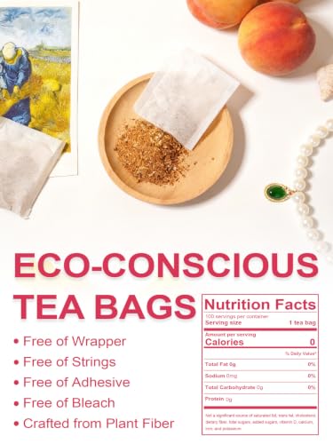 Image of TeeLux Peach Dandelion Burdock Root Tea Bags, Caffeine Free, 100 Count | Natural Herbal Blend with Sweet Cinnamon, Zesty Ginger & Toasty Roasted Dandelion Root, Sugar Free, Hot or Iced