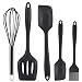 Ensemble Ustensiles de Cuisine en Silicone，Spatule Silicone de Cuisine Set de 5 Spatule en Silicone Résistant à la Chaleur pour Cuisiner Spatule Pâtisserie, Cuillère Spatule, Anti-adhé, sans BPA（Noir）