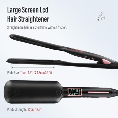Extra Wide Plate Hair Straighteners, 5cm Wide Ceramic Coating Straighteners, 6 Temperature Settings Fast Heating, Digital Display, Automatic Power Off, Portable Small Hair Straighteners for Woman - Image 6