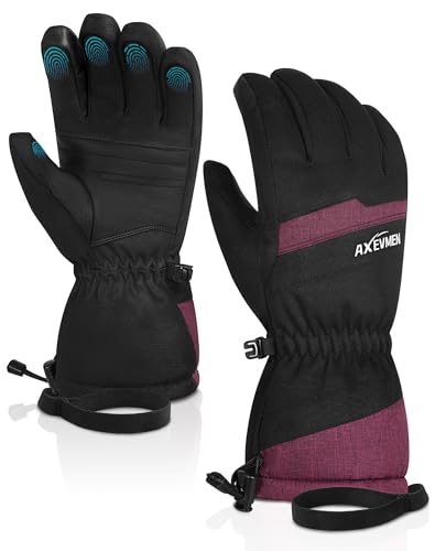 AXEVMEN Skihandschuhe Winterhandschuhe Fahrradhandschuhe Herren Damen (Rosenrot, L)