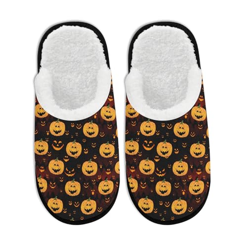 Halloween Warm House Slippers for Women Men Funny Pumpkin Ghost Spooky Spider Web Skeleton Bat Skull Witch Slipper Winter Slip on Cozy Memory Foam House Shoes School Supplies Gifts
