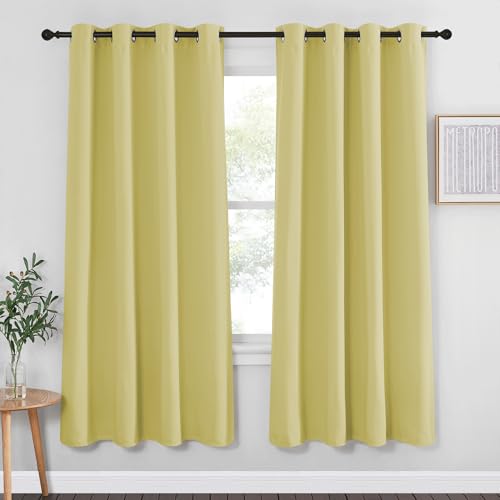NICETOWN Blackout Curtain Drape 72 inch Long - Grommet Noise Reducing Thermal Insulated Modern Window Treatments for Bedroom Living Room (1 Panel, 52 x 72 Inch, Paler Yellow)